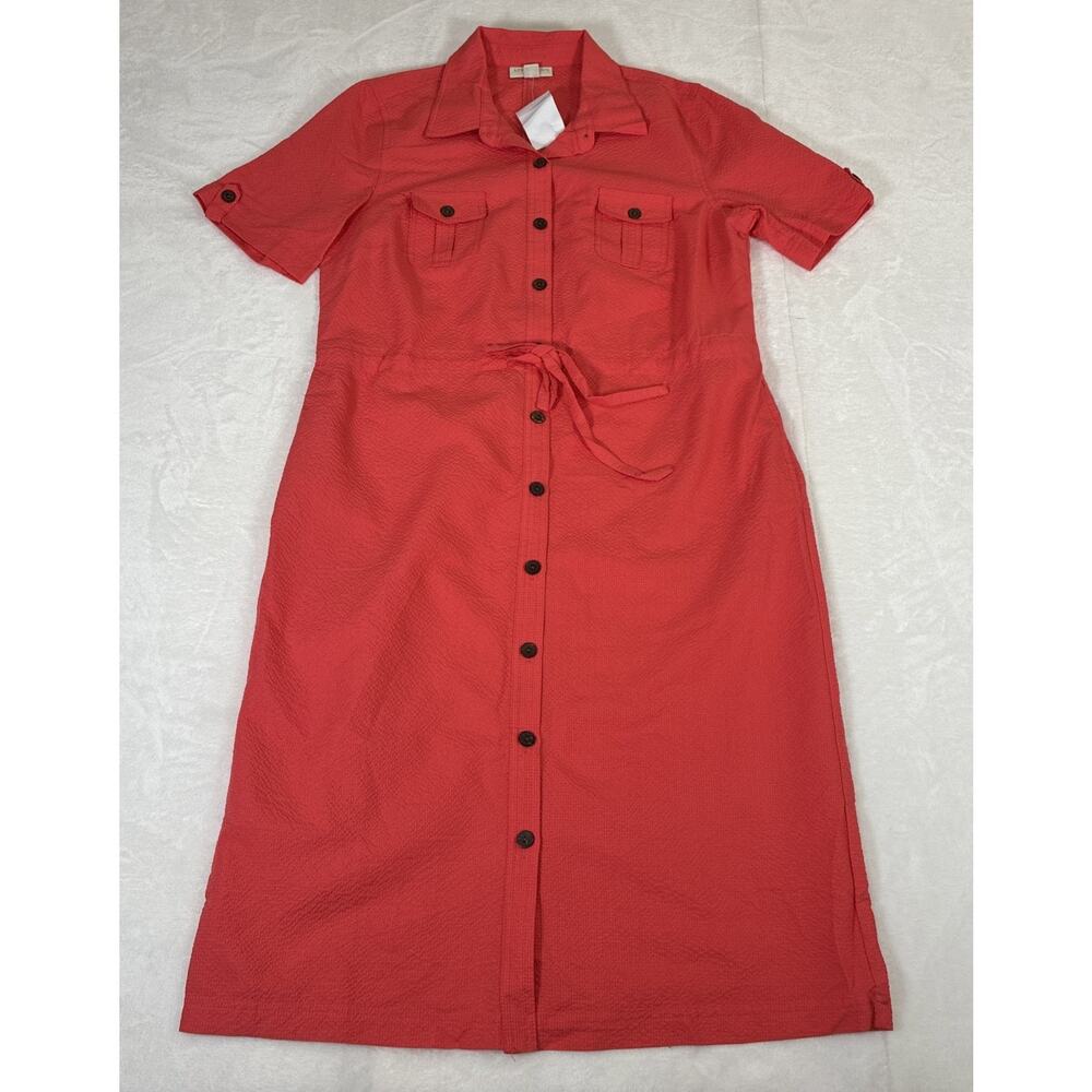 NWT Appleseed's Coral Button Front Shirt Dress Drawstring Waist Size 10 Charity